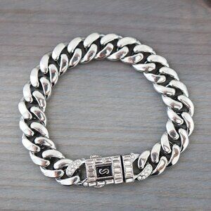 12mm 8inches Miami Cuban with CZ Diamond Chain Bracelet Silver with Triple Lock